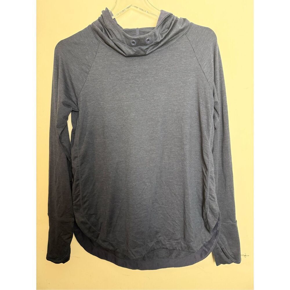Athleta Uptempo Hooded Sweatshirt Grey Navy Small Athleisure Gym Sporty Workout